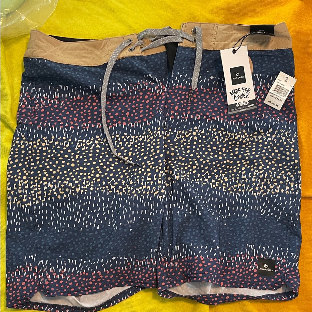 Rip Curl Men's Patterned Swim Shorts - Blue and Tan